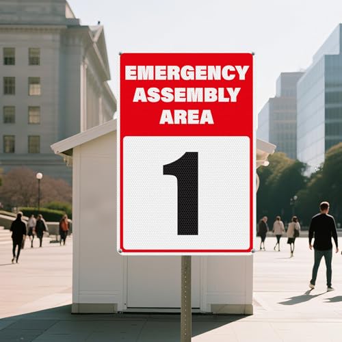 2 Pack Emergency Assembly Area 1 Sign 18 × 12 Inch for Outdoor Use - style: Emergency Assembly Area 1 Sign