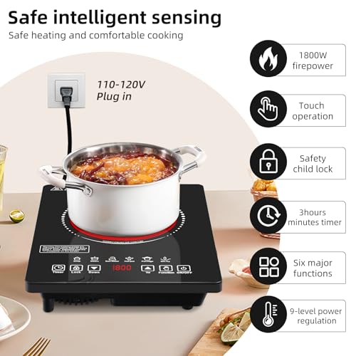 Single Burner Electric Cooktop,110V 1800W Electric Stove Top with LED Touch Control,9 Power Levels, 3 hTimer, Safety Lock,single burner cooktop Overheat protection - size: single burner electric cooktop