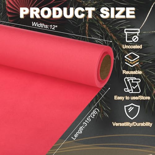 PATIKIL Wrapping Paper, 12"x315"(26') Bulletin Board Paper Roll Kraft Paper Roll Construction 80GSM for Shipping Packing Gift Wrapping Craft Flower Bouquet Christmas, Red - color: Red, size: 1 Roll (Pack of 1)