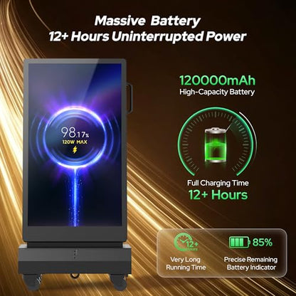 43 Inch Outdoor Double Sided Digital Signage Display, Battery Powered Waterproof Advertising Screen with 2000 Nits Brightness, Android 13, WiFi, Cloud CMS for Retail, Events & Commercial Use