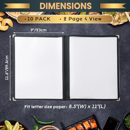 10 Pack Menu Covers 8.5 x 11, 2 Page 4 View Restaurant Menu Holders - size: 2 page