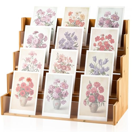 Yuntau 4 Tier Greeting Card Display Stand, Wood Color - color: Wood Color, size: 4 Tier