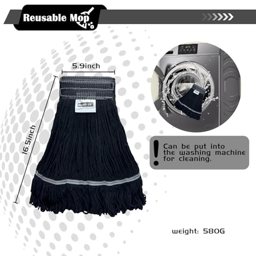 Heavy Duty Wet Industrial Cleaning Mop Head – 21 oz Black mop Head Replacement Cotton Washable Industrial mop Heads Heavy Duty for Commercial & Home Cleaning（Balck） - color: Black, size: 5 Pack