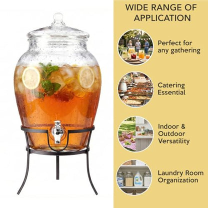 Style Setter Glass Beverage Drink Dispenser with Metal Rack Stand, 2.64 Gal - size: 2.64 Gallon