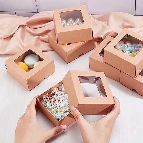 BENECREAT 12PCS Brown Kraft Paper Box with Clear Window, 3.94x3.94x1.97inch Square Kraft Paper Gift Box, Suitable for Wedding Party Gifts, Jewelry Packaging - color: Brown, size: 1 Count (Pack of 12)