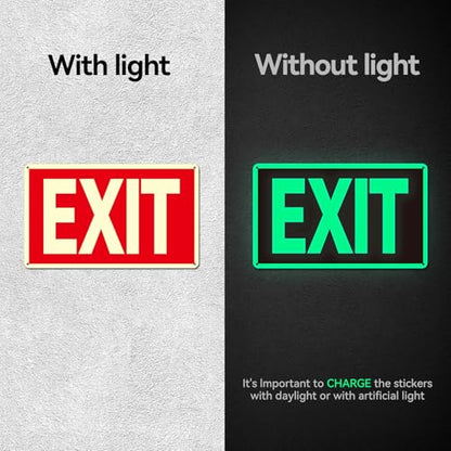 Exit Sign -2 Pack Glow in the Dark Exit Signs Aluminum 12x7 Inch – Photoluminiscent, Laminated for Ultimate UV, Weather & Fade Resistance , Indoor & Outdoor for Business, School, Office, Warehouse,fire exit sign