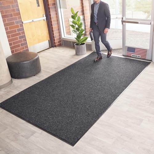 Consolidated Plastics Brush Dry Mat - Made in USA, Heavy-Duty Commercial DoorRug for Indoor/Outdoor Entryways, Non-Slip Backing for High-Traffic Areas (3' W x 10' L, Charcoal) - color: Charcoal, size: 3' x 10' (Rectangular)