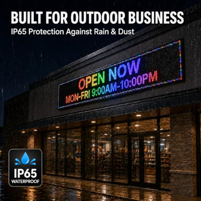 P10 Programmable Scrolling LED SIGN 115"×14" LED Display, 4000cd/m³ High Brightness led Display with WIFI+USB, Waterproof Outdoor Digital Sign Screen, SMD Technology Open Sign for Advertising Advertising - size: P10 115*14 INCH