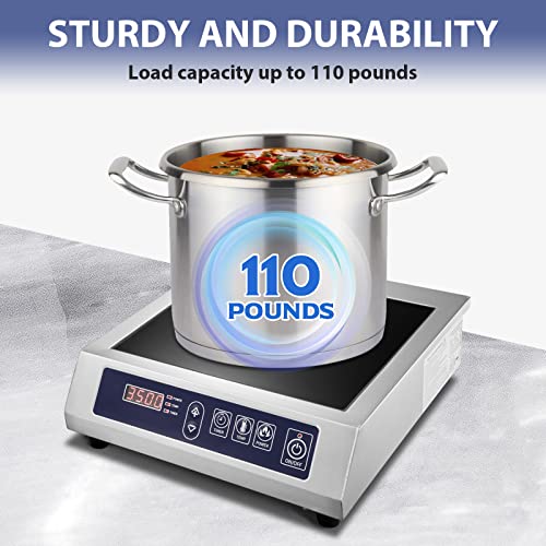 Commercial Induction Cooktop,3500W/ 240V Portable Electric Countertop Burner with Stainless Steel Housing, Durable Commercial Induction Hot Plate for Hotel Restaurant School