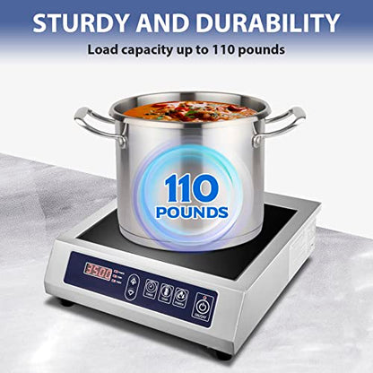 Commercial Induction Cooktop,3500W/ 240V Portable Electric Countertop Burner with Stainless Steel Housing, Durable Commercial Induction Hot Plate for Hotel Restaurant School