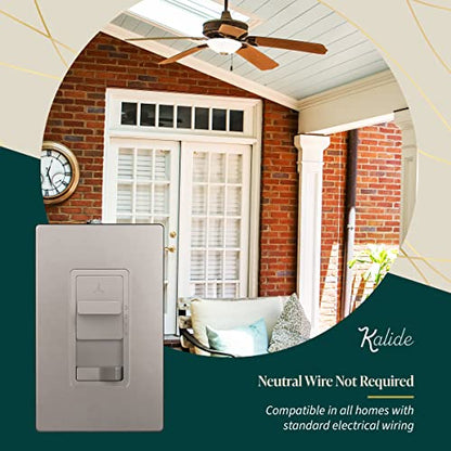TOPGREENER Ceiling Fan Control and Light Switch, 3-Speed, Nickel - color: Nickel, size: Light Switch with Fan
