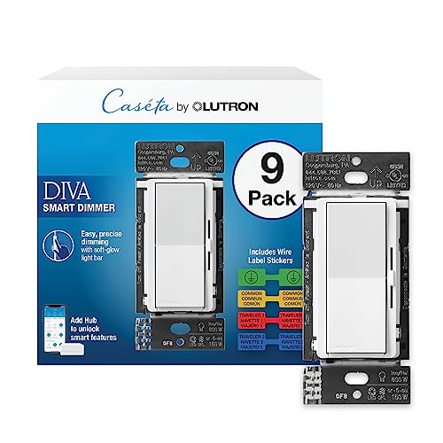 Lutron Caseta Diva Smart Dimmer Switch (Smart Hub Required), No Neutral Req - color: White, size: 9 Pack, style: Diva Smart Dimmer