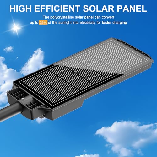 Solar Street Lights Outdoor,Solar Parking Lot Lights Commercial Street Light Dusk to Dawn,7000K LED Security Flood Light with Pole Motion Sensor and Remote Control for Street,Court,Yard