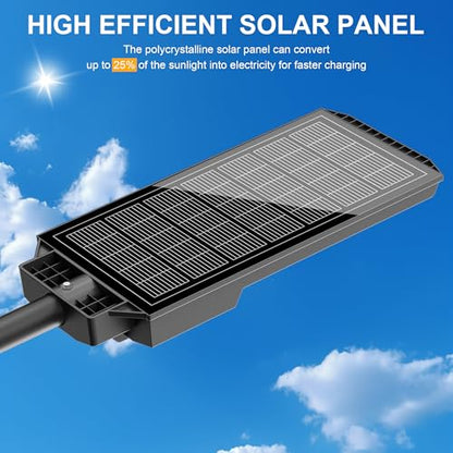 Solar Street Lights Outdoor,Solar Parking Lot Lights Commercial Street Light Dusk to Dawn,7000K LED Security Flood Light with Pole Motion Sensor and Remote Control for Street,Court,Yard