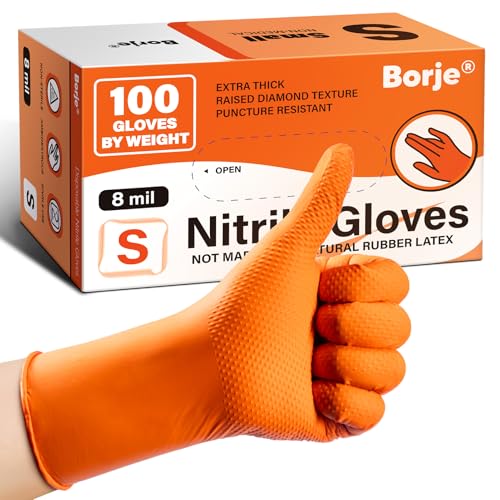 Borje Orange 8 Mil Nitrile Disposable Gloves, 100 Count, Small - color: Orange, size: Small