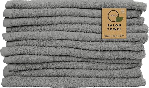 Salon Towels – Pack of 24 (16"x27") 100% Cotton Ring Spun (Not Bleach Proof) Ultra Soft, Highly Absorbent Hand Towels – Bulk for Spa, Gym & Salon (Silver Grey) - color: Silver Grey