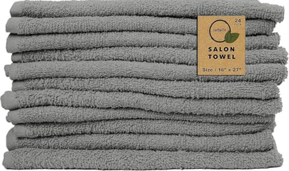Salon Towels – Pack of 24 (16"x27") 100% Cotton Ring Spun (Not Bleach Proof) Ultra Soft, Highly Absorbent Hand Towels – Bulk for Spa, Gym & Salon (Silver Grey) - color: Silver Grey