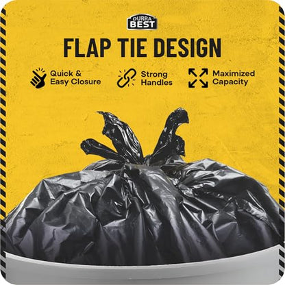 MAAXForce 55 Gallon Contractor Trash Bags with Flap Ties | 2 Mil Heavy-Duty Black Garbage Bags | Leak-Proof & Puncture-Resistant | Made in USA | 36" x 56" Large Construction & Yard Bags (40-Count) - style: Flap Tie