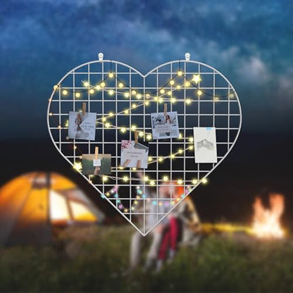 ECLENYES Grid Photo Wall Panels - 22.4"x20.4" Heart Shape Iron Rack Art Wire Board, Wall Grid Organizer, DIY Photo Frame for Home, Office, Kitchen, Bedroom, Christmas Gifts - White - color: White