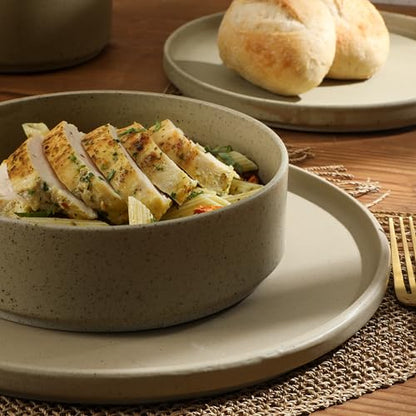 Gibson Elite Tatum Premium Porcelain Matte Reactive Glaze 16-Piece (Service for 4) Plates and Bolws Stackable Dishes Ceramic Dinnerware - Green - color: Green (Tatum)