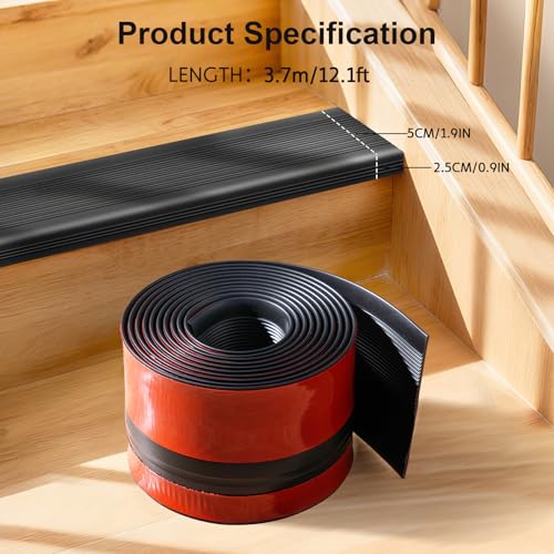 Stair Edge Protector, 12Ft Pre-Angled L-Shaped Stair Nosing with Self-Adhesive, Rubber Trim for Indoor/Outdoor Home & RV Steps - size: 12 FT