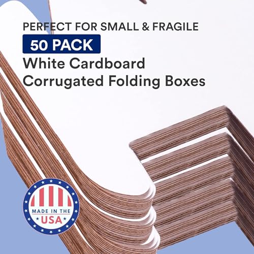 BOX USA Shipping Boxes 12.125" x 9.25" x 2" (50-Pack) Small Foldable Corrugated Cardboard Packaging Boxes - Shipping, Packing, Moving, Literature, and Storage Box for Home or Office - White, 50 Pack - size: 12 1/8 x 9 1/4 x 2 Cost Saver