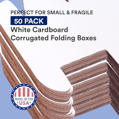 BOX USA Shipping Boxes 12.125" x 9.25" x 2" (50-Pack) Small Foldable Corrugated Cardboard Packaging Boxes - Shipping, Packing, Moving, Literature, and Storage Box for Home or Office - White, 50 Pack - size: 12 1/8 x 9 1/4 x 2 Cost Saver