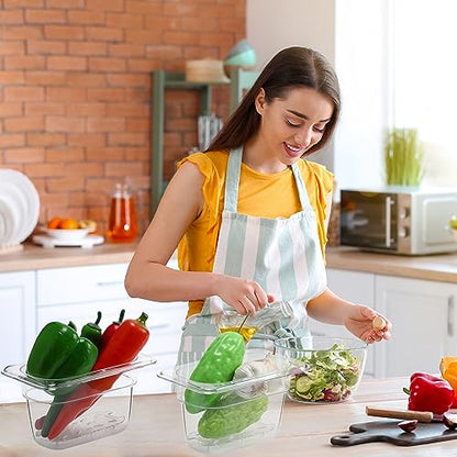 Sunnyray 6 Set Plastic Food Pans, 1/9 Size Square Containers, 4 Inch Deep