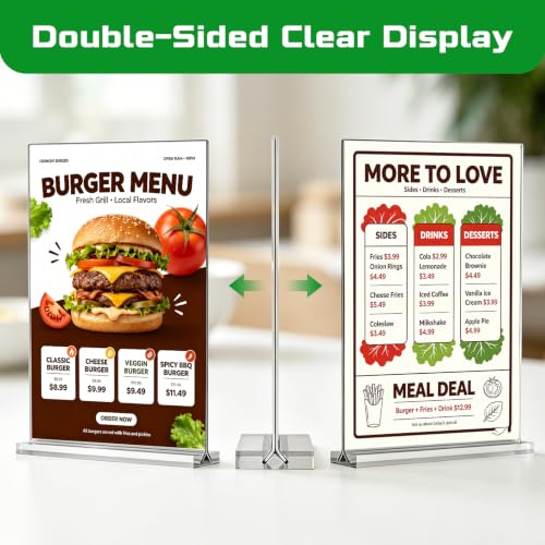 newnewshow Acrylic Sign Holder 8.5x11 Inch 6 Pack Vertical T Shape Double-Sided Desktop Display Holder - size: 6 Pack 8.5x11