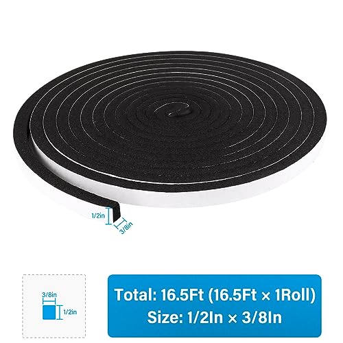 DGSL Foam Weather Stripping, 1/2" x1/8", 16.5Ft Door Window Seal Tape - size: 1/2In x 3/8In x 16.5Ft