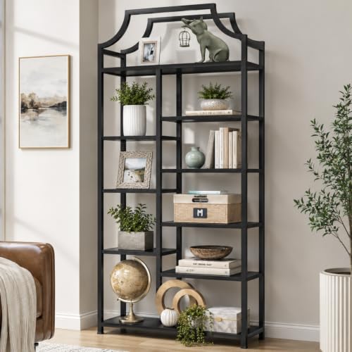 Gyfimoie Lux Etagere 8-Tier Open Shelf Bookcase – 70.87" H x 31.5" L, Modern Metal Frame with Black Finish & Shelves, Tall Storage Display Shelf for Bedroom, Home Office & Living Room (Black) - color: Black