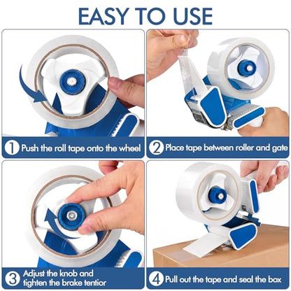 2 Pack Heavy Duty Packing Tape Dispenser Gun with 12 Pack Clear Packaging Tapes, 2 Inch Packaging Tape with Dispenser for Carton Sealing, Moving Boxes, Shipping (Blue) - color: Blue