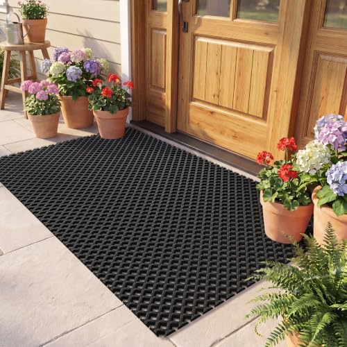 Door Mat Outside Entrance Drainage Waterproof Mat, Black 17"x30" - color: Black-a, size: 17"x30"