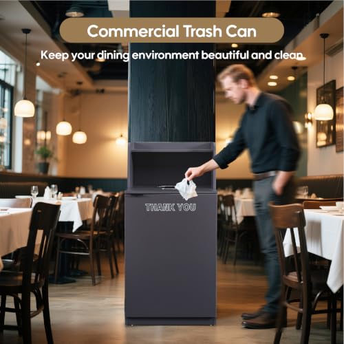 Restaurant Trash Can Cabinet, Commercial Trash Cans 32 Gallon Wooden Trash Can and Garbage Receptacle with Tray Holder, Door, Large Trash Bin for Restaurant, Cafeteria, Kitchen, Office, School, Grey - color: Gray