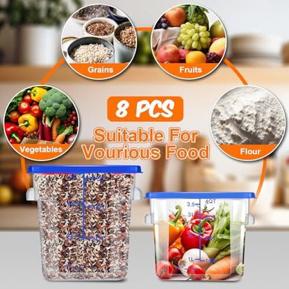 Suclain 8 Pack 4 QT and 6 QT Food Storage Containers with Lids Scales Handles Square Clear Restaurant Food Storage Containers Polycarbonate Commercial Grade for Kitchen Marinating Meat Dough(Blue) - color: Blue