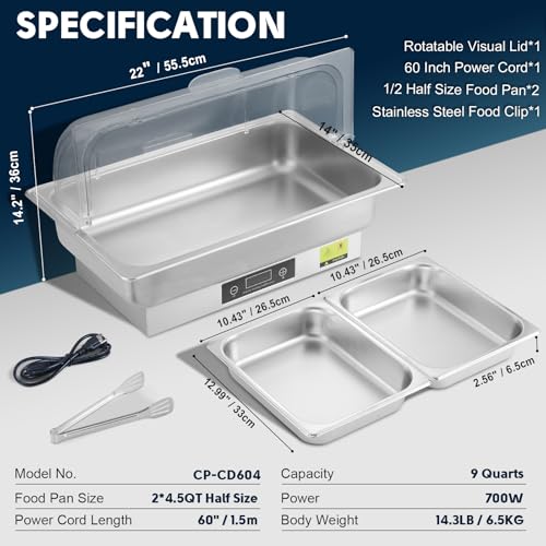 Electric Chafing Dish Buffet Server Set with Button Panel Control - size: 604-Dual Pan