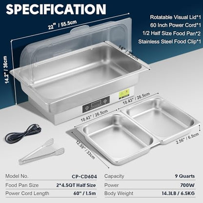 Electric Chafing Dish Buffet Server Set with Button Panel Control - size: 604-Dual Pan