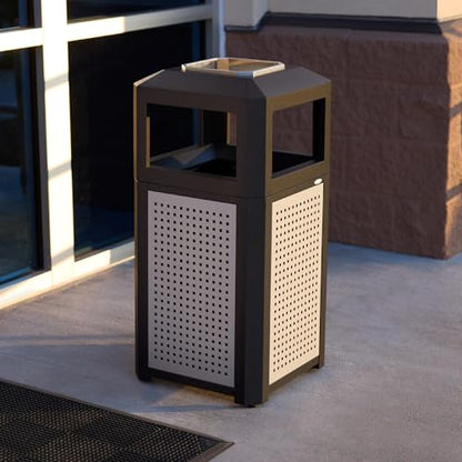 Safco Evos Steel Trash Can, 15 Gallons, Indoor and Outdoor Use, Heavy Duty Garbage Can with Plastic Liner and Ashtray - size: 15 Gallon, style: Side Open/Ash Urn