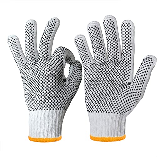 Evridwear Cotton Polyester String Knit Shell Safety Protection Work Gloves for Painter Mechanic Industrial Warehouse Gardening Construction Men & Women 12 Pairs, With Two Side dots, S Size - color: Two Side Dots, size: Small