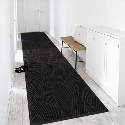 3′ x 10′ Heavy Duty Front Door Mat, Low Profile Entryway Runner Black - color: Black, size: 3' x 10' (Rectangular)
