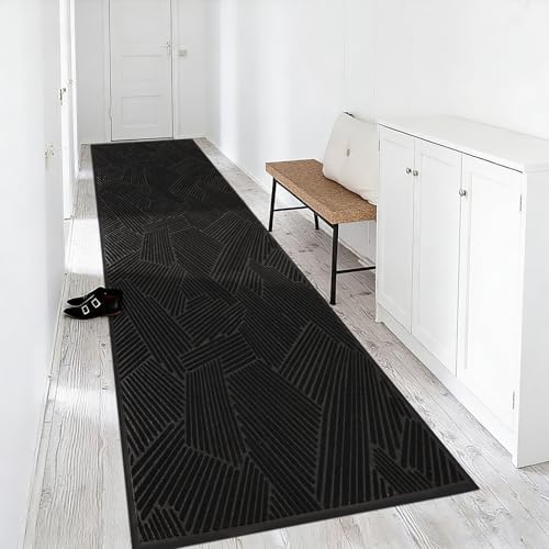 3′ x 10′ Heavy Duty Front Door Mat, Low Profile Entryway Runner Black - color: Black, size: 3' x 10' (Rectangular)