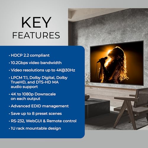 OREI 8x8 HDMI Matrix Switch – 4K@30Hz, EDID, RS-232, WebGUI, IR, HDCP 2.2 - size: 8X8 Matrix Switch