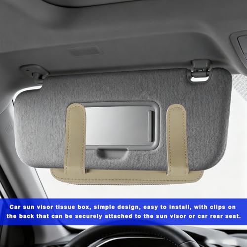 Car Tissue Holder, PU Leather Auto Sun Visor Tissue Case Napkin Holder with Zipper, Rectangular Mask Dispenser Hanging Paper Towel Organizer for Cars SUVs Trucks RVs (Beige) - color: Beige