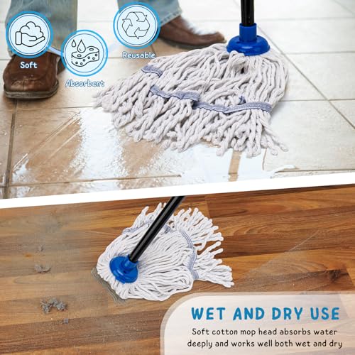 Mops for Indoor Floor Cleaning, Small Cotton String Mop with 51'' Handle - size: 51in