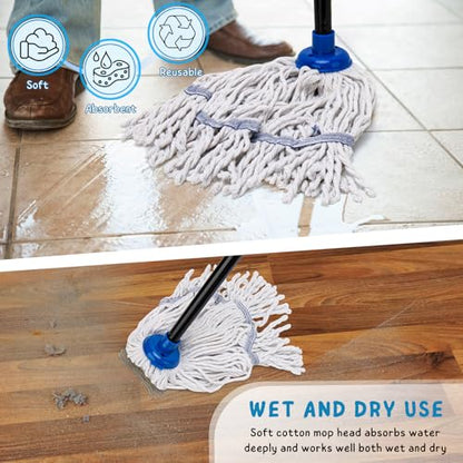 Mops for Indoor Floor Cleaning, Small Cotton String Mop with 51'' Handle - size: 51in