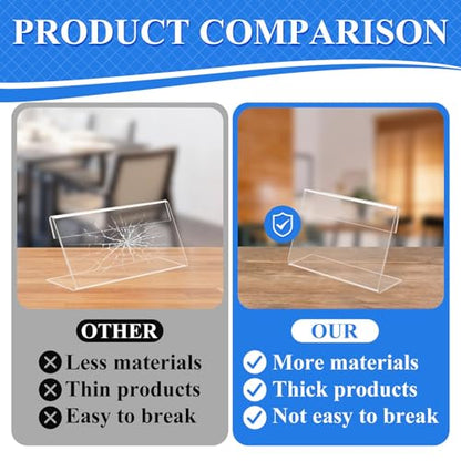36 Mini Acrylic Sign Holder Name Card Price Tag Label Holder with 36 PCS Blank Labels Slanted L-Shape Plastic Name Card Price Card Tag Label Counter Top Stand