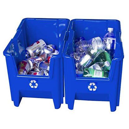 READYSPACE Commercial Industrial Heavy Duty Stackable Open-Front Recycling Bin Box Containers, 7 Gallon, 4 Pack, Blue - size: 7 Gallon, 4 Pack