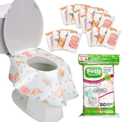 Potty Shields Waterproof Disposable Toilet Seat Covers, Dinosaurs 20 Pack - color: Dinosaurs, size: 20 Pack