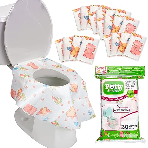 Potty Shields Waterproof Disposable Toilet Seat Covers, Dinosaurs 20 Pack - color: Dinosaurs, size: 20 Pack