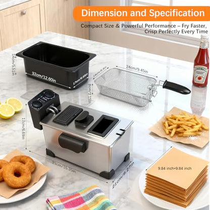 CATTLEMAN Deep Fryer with Basket, 1600W, 3L, Timer and Temperature Control - color: Standalone Deep Fryer